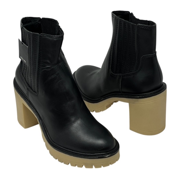 Dolce Vita Black Caster H2O Chelsea Leather Chunky Heel Ankle Boots Size 7 - Picture 1 of 14
